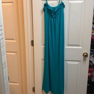 London Times teal ruffle maxi dress